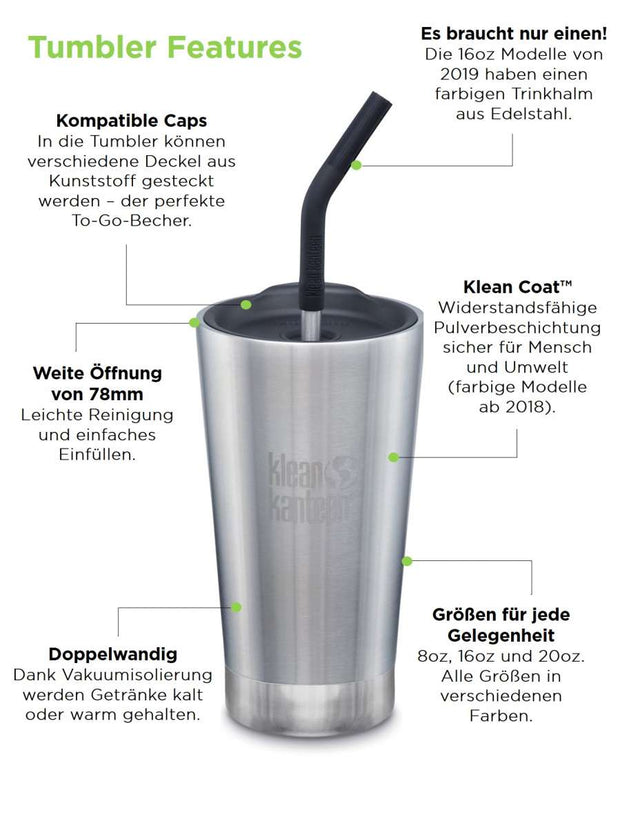 Klean Kanteen Tumbler - insulated cup with drinking straw